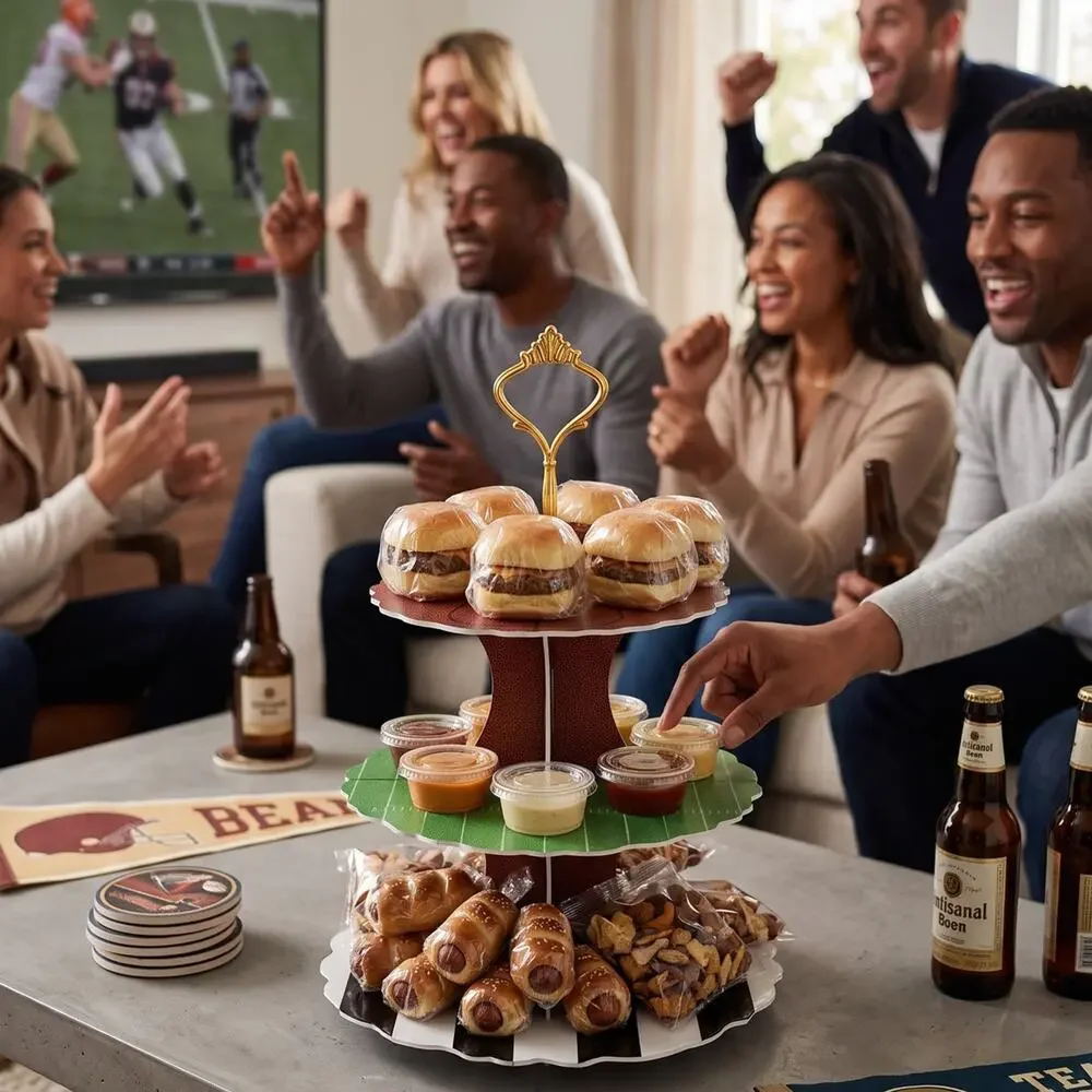 Football 3-Tier Serving Stand | Game Day Snack Tray | Tailgate Party Decor